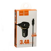 Автомобильная зарядка Hoco Z14 USB 3.4A с кабелем MicroUSB черная