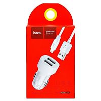 Автомобильная зарядка Hoco Z2A 2USB 2.4A с кабелем Lightning белая